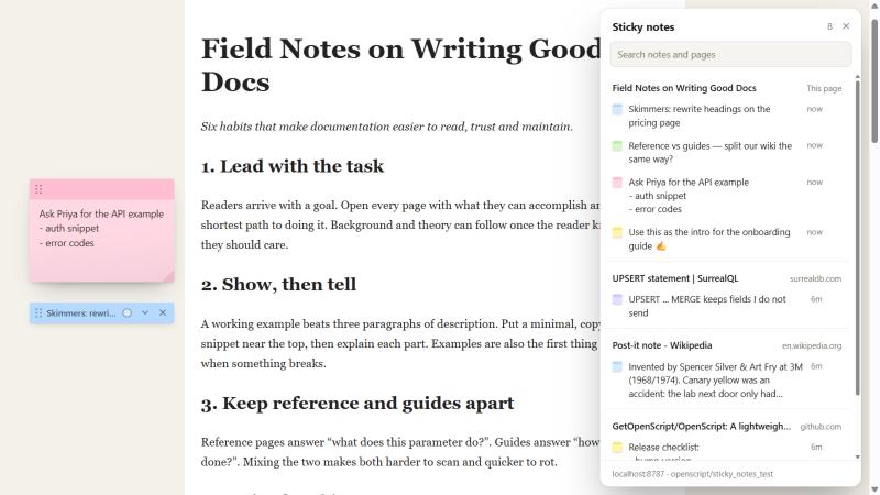 All sticky notes panel