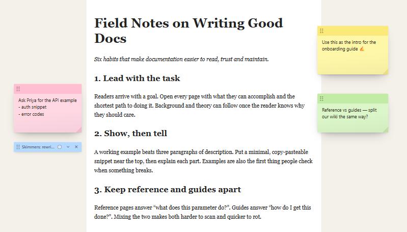 Sticky notes in the margins of an article